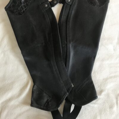 Black Leather Snakeskin Accent Half Chaps Large