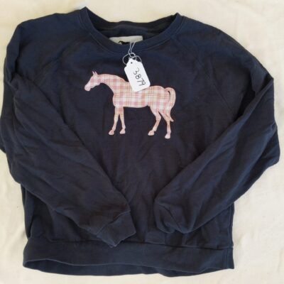 Aerion Black Sweater with Pink Plaid Horse M