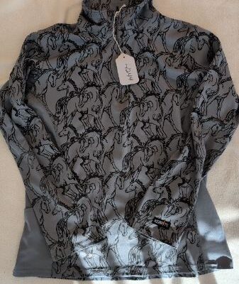 kerrits Quarter Zip Shirt Grey with Horses Small